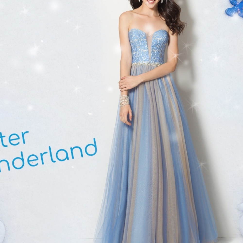 Light Blue Embellished Evening Dress - Picture 1 of 8